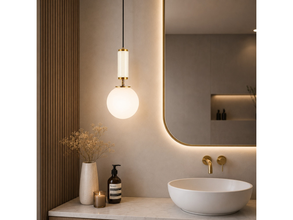 "Moira" Metal Pendant Light - 15 x 15 x 120 cm - Beige