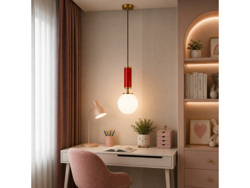 "Moira" Metal Pendant Light - 15 x 15 x 120 cm - Red