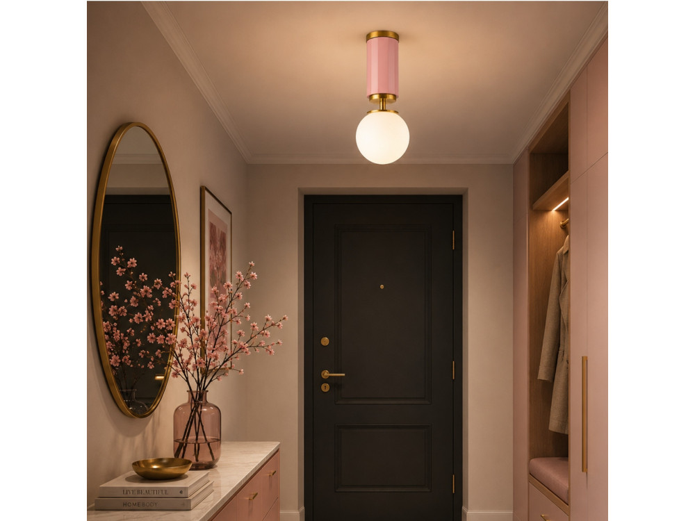 "Moira" Metal Ceiling Light - 15 x 15 x 38 cm - Pink