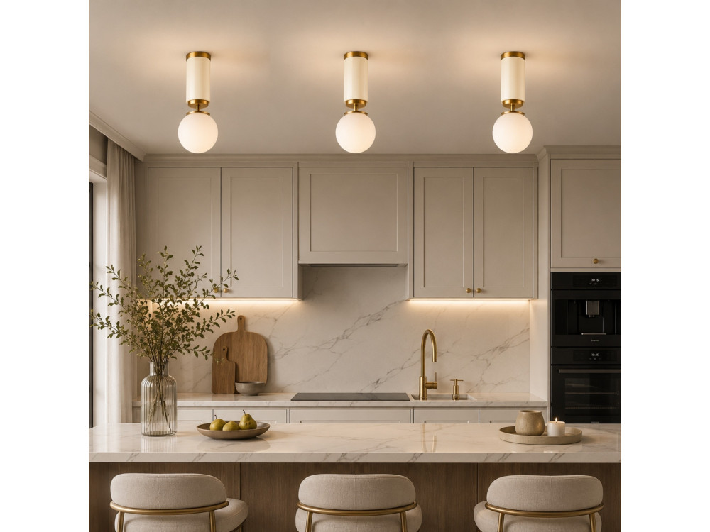 "Moira" Metal Ceiling Light - 15 x 15 x 38 cm - Beige