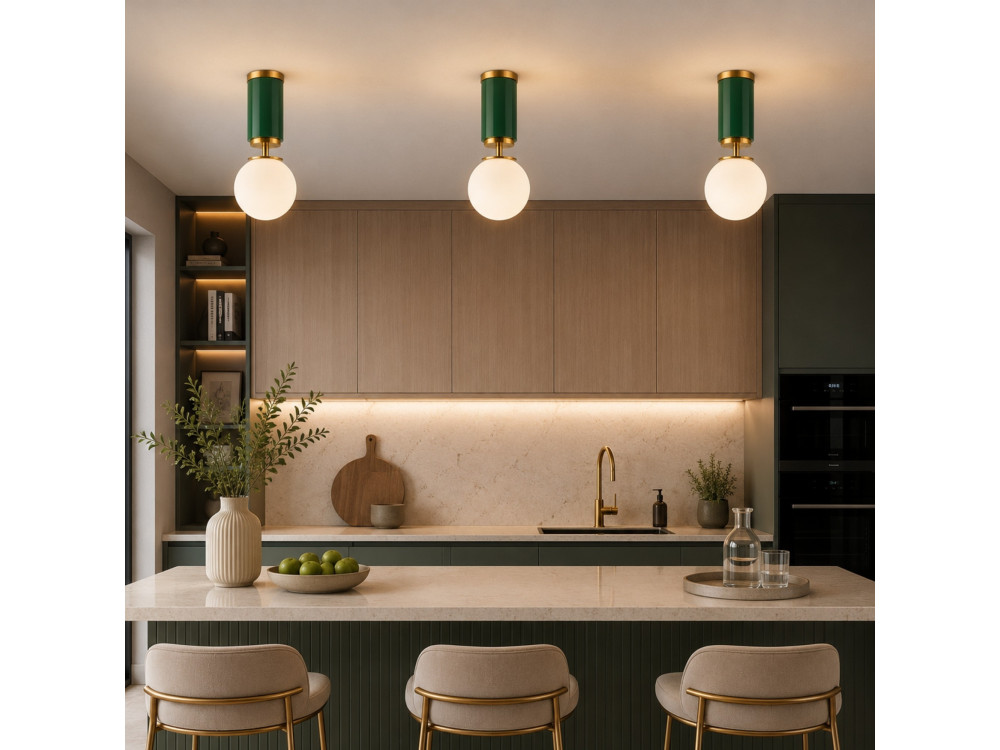 "Moira" Metal Ceiling Light - 15 x 15 x 38 cm - Green