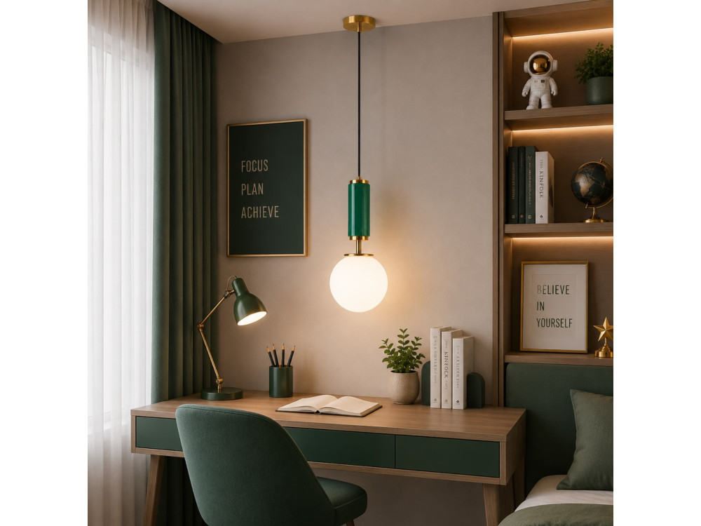 "Moira" Metal Pendant Light - 15 x 15 x 120 cm - Green