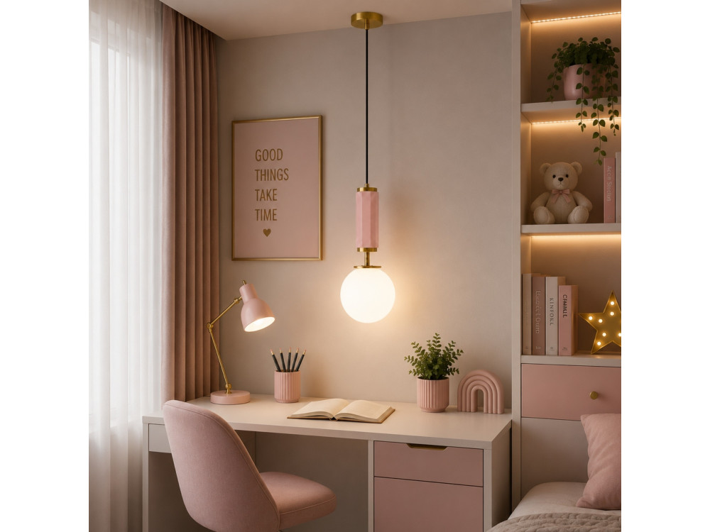 "Moira" Metal Pendant Light - 15 x 15 x 120 cm - Pink