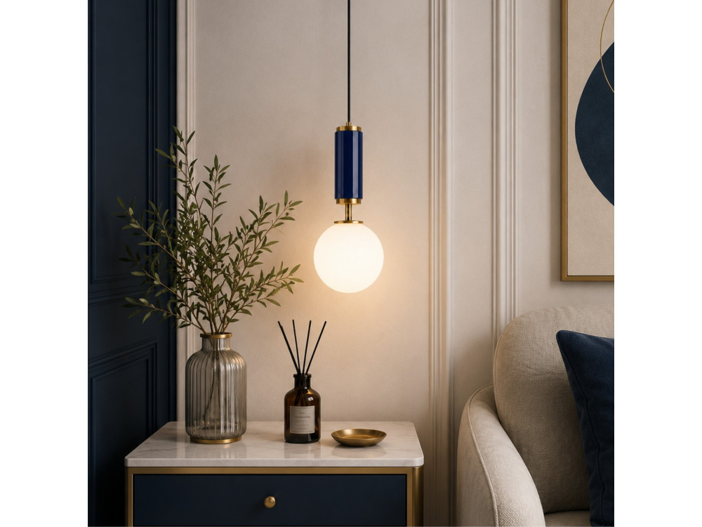 "Moira" Metal Pendant Light - 15 x 15 x 120 cm - Blue