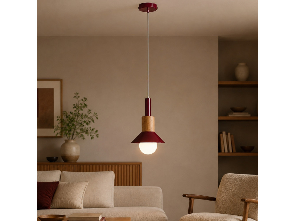 "Elwood" Metal Pendant Light - 14 x 26 cm - Red