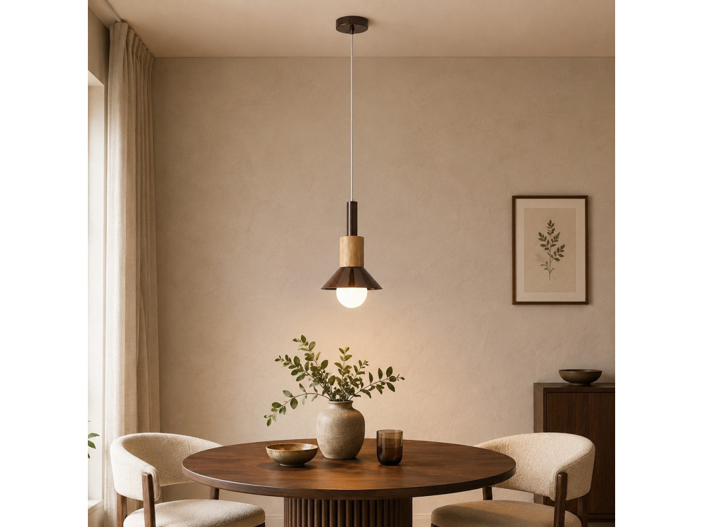 "Elwood" Metal Pendant Light - 14 x 26 cm - Brown