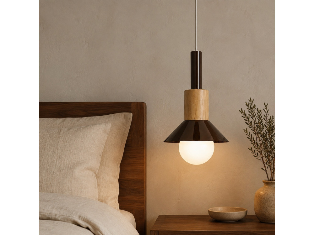 "Elwood" Metal Pendant Light - 14 x 26 cm - Brown