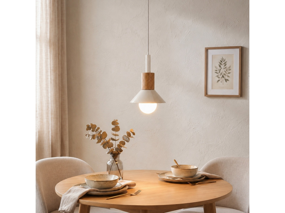 "Elwood" Metal Pendant Lamp - 10 x 25 cm - Beige