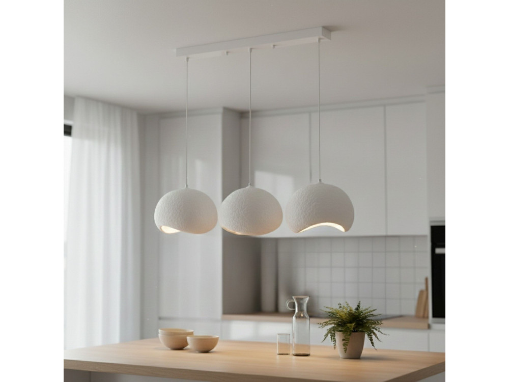 "Yontu" Metal Chandelier - 27 x 30 x 65 cm - White