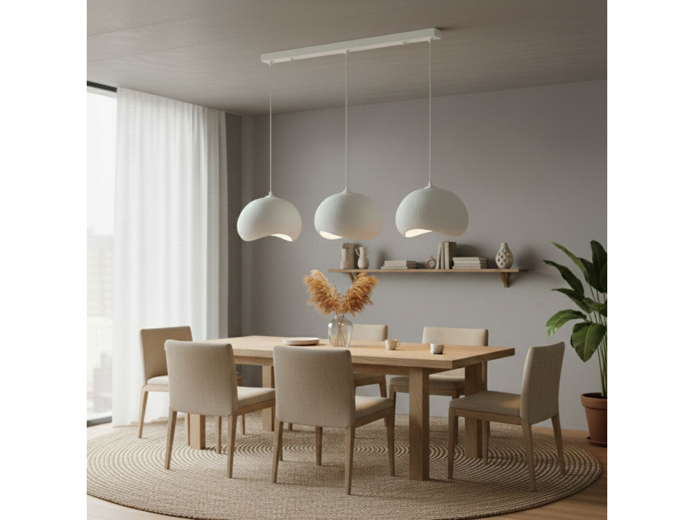 "Yontu" Metal Chandelier - 27 x 30 x 65 cm - White