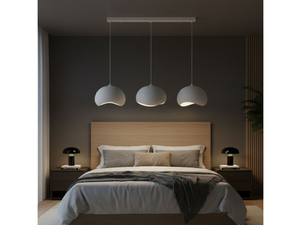 "Yontu" Metal Chandelier - 27 x 30 x 65 cm - White