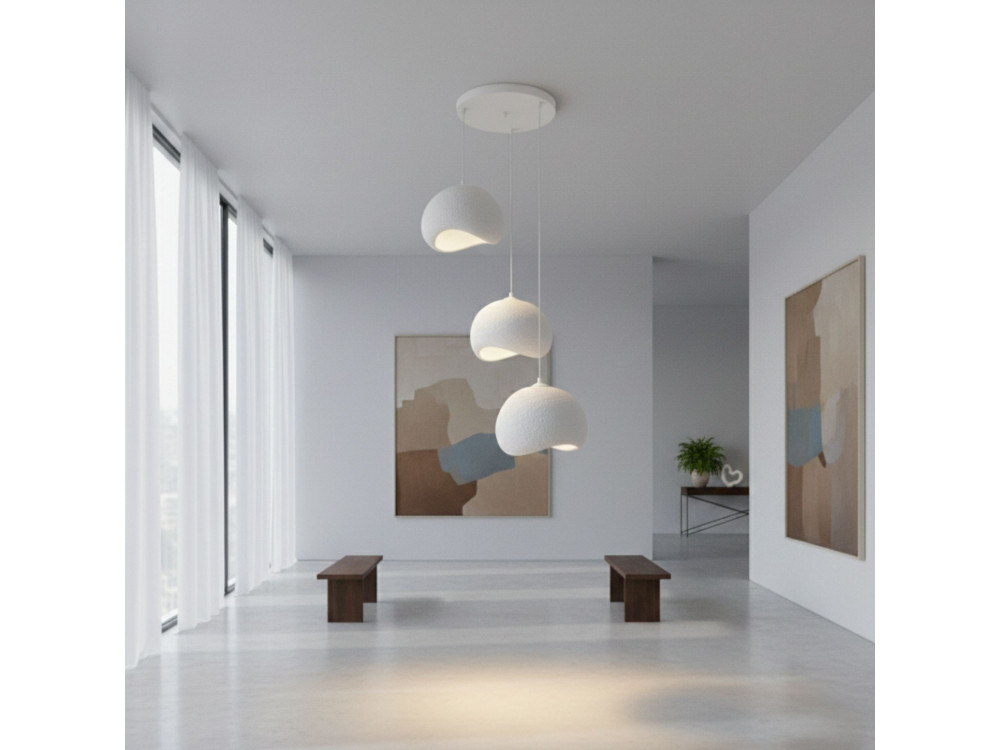 "Yontu" Metal Chandelier - 55 x 29 x 120 cm - White