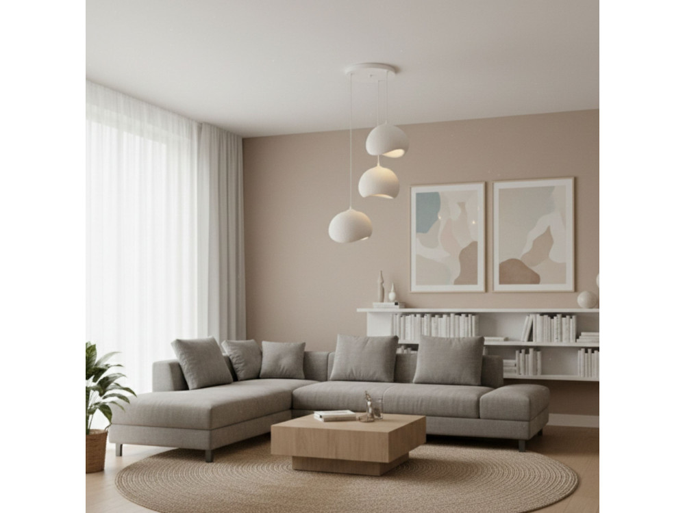 "Yontu" Metal Chandelier - 55 x 29 x 120 cm - White