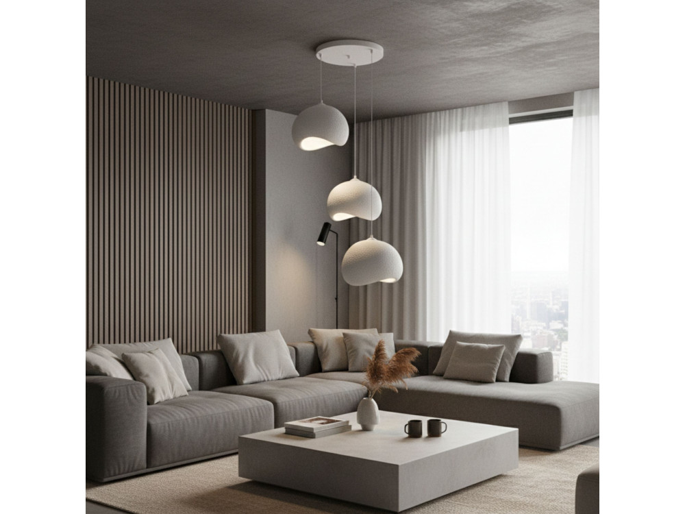 "Yontu" Metal Chandelier - 55 x 29 x 120 cm - White