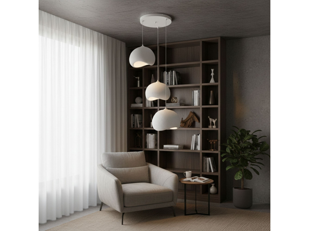 "Yontu" Metal Chandelier - 55 x 29 x 120 cm - White