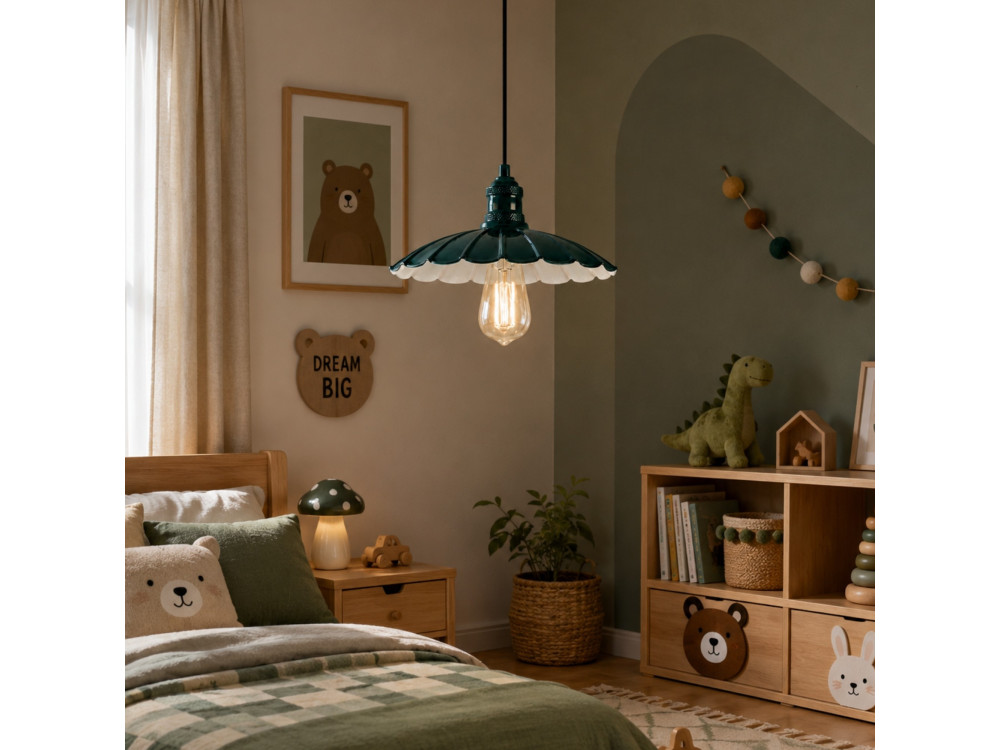 "Volan" Metal Pendant Light - 25 x 25 cm - Dark Green