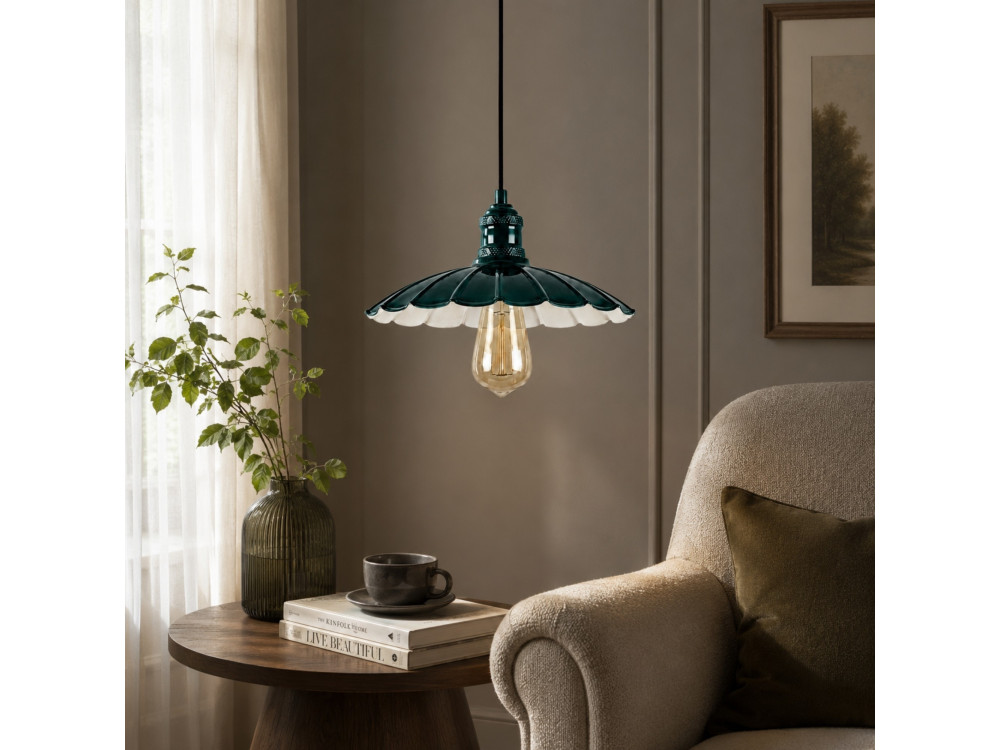 "Volan" Metal Pendant Light - 25 x 25 cm - Dark Green