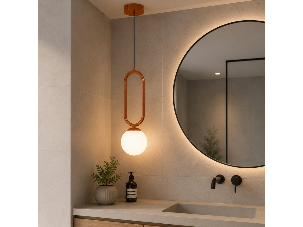 "Loop" Metal Pendant Light - 15 x 15 cm - Brown