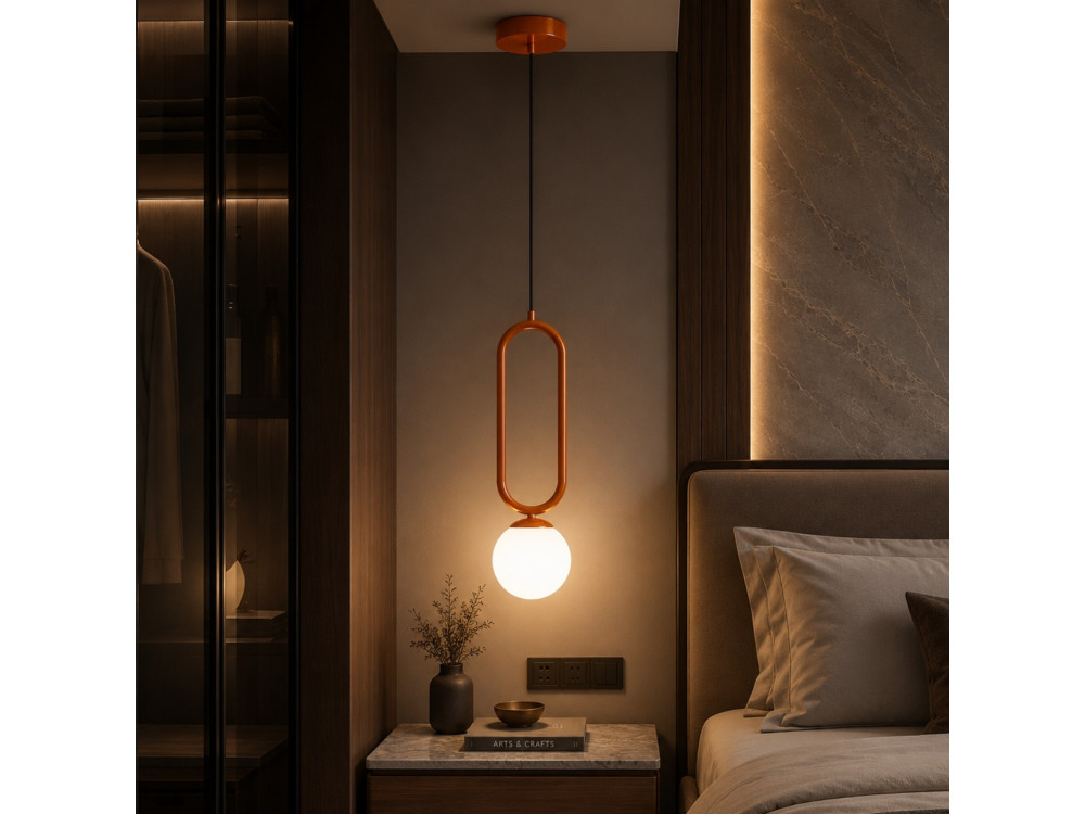 "Loop" Metal Pendant Light - 15 x 15 cm - Brown