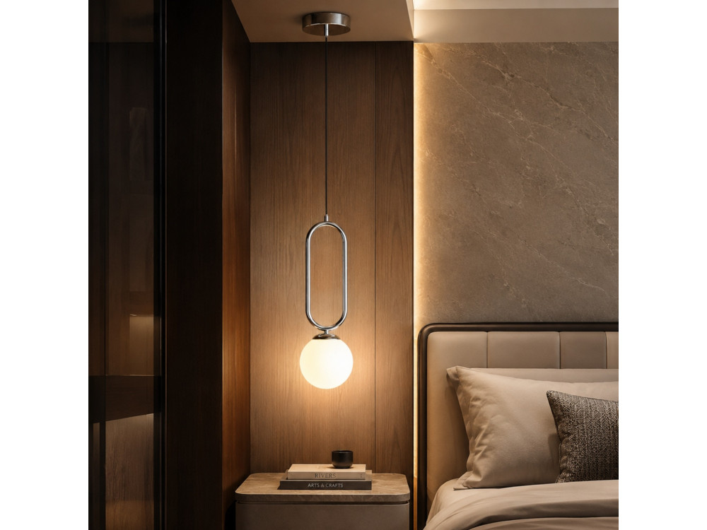 "Loop" Metal Pendant Light - 15 x 15 cm - Chrome
