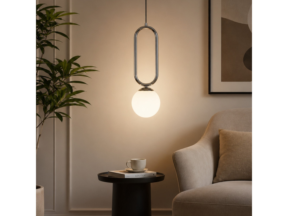 "Loop" Metal Pendant Light - 15 x 15 cm - Chrome