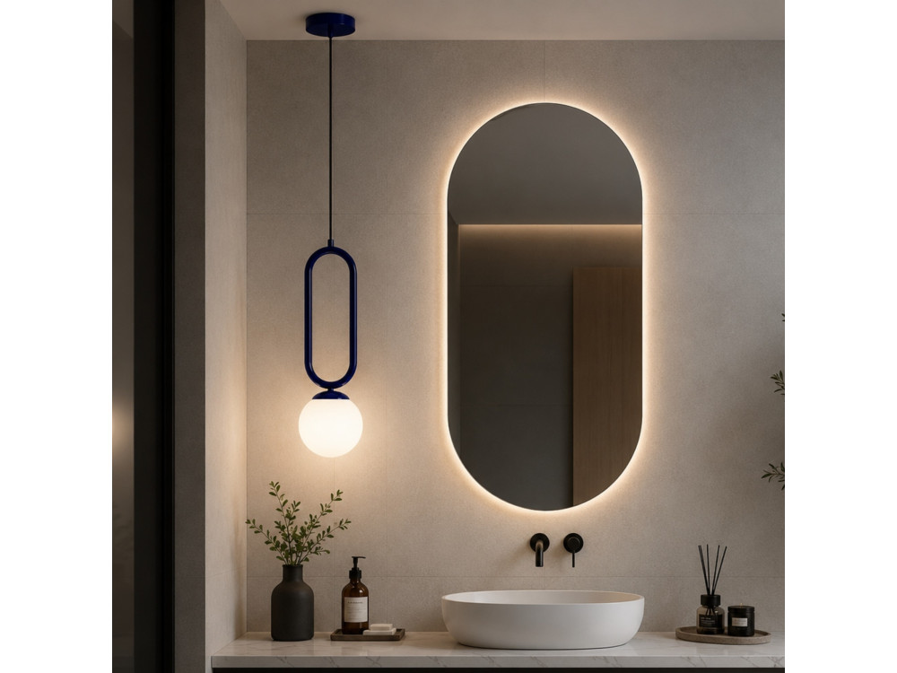 "Loop" Metal Pendant Light - 15 x 15 cm - Navy Blue