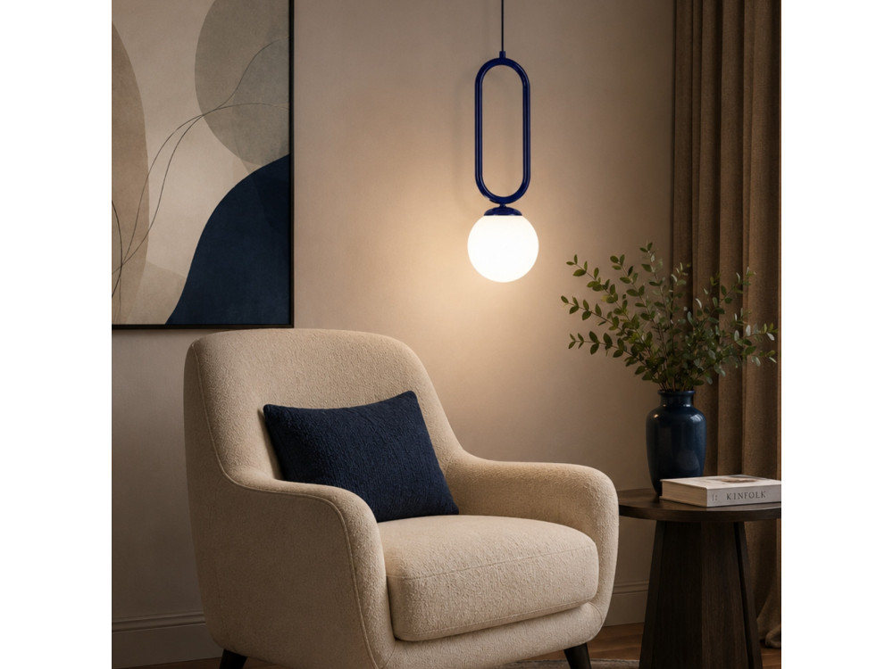 "Loop" Metal Pendant Light - 15 x 15 cm - Navy Blue
