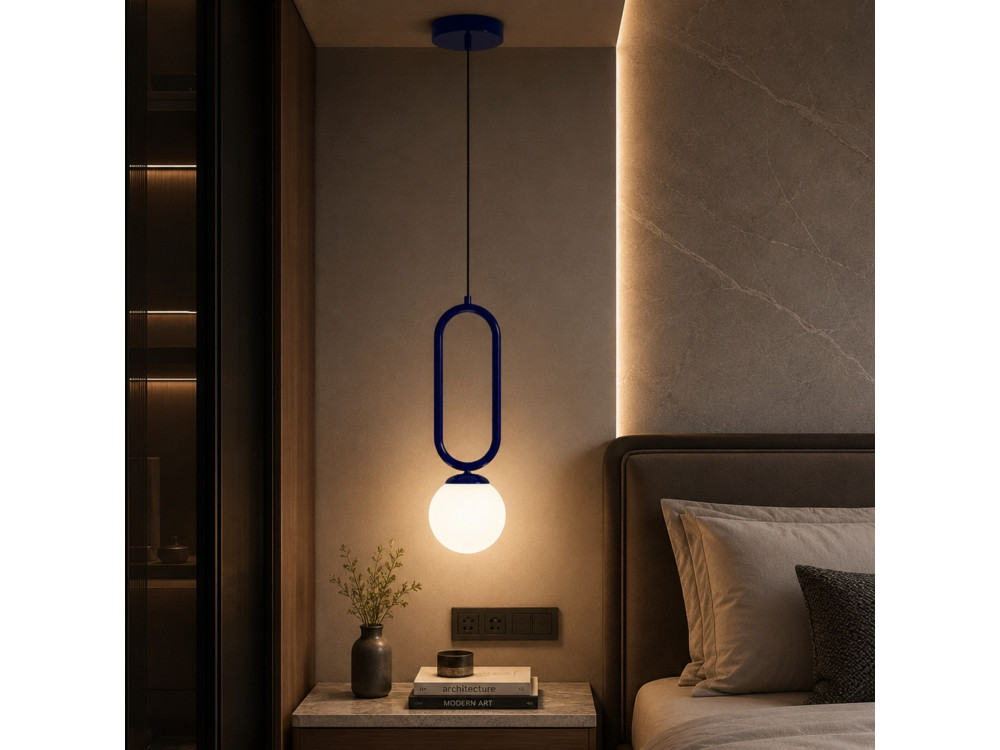 "Loop" Metal Pendant Light - 15 x 15 cm - Navy Blue
