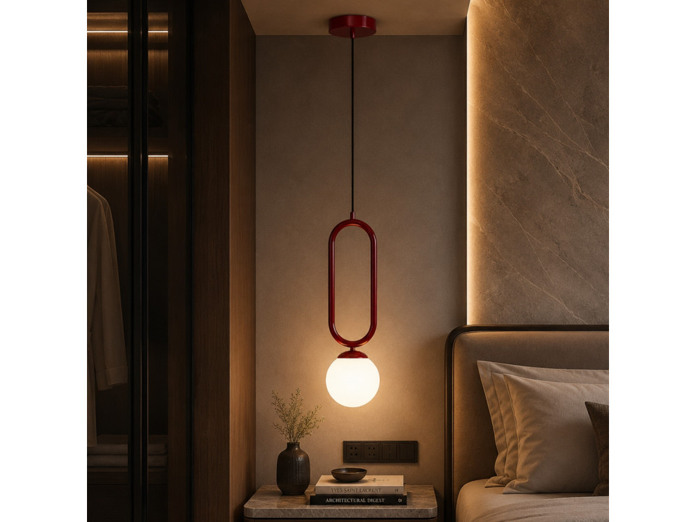 "Loop" Metal Pendant Light - 15 x 15 cm - Bordeaux