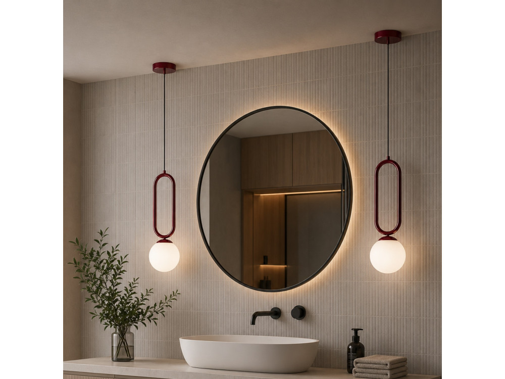 "Loop" Metal Pendant Light - 15 x 15 cm - Bordeaux