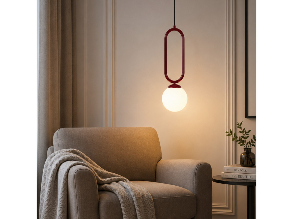 "Loop" Metal Pendant Light - 15 x 15 cm - Bordeaux