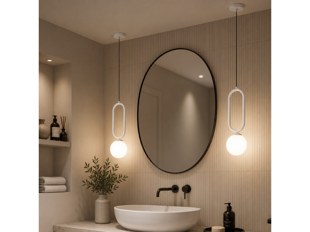 "Loop" Metal Pendant Light - 15 x 15 cm - White