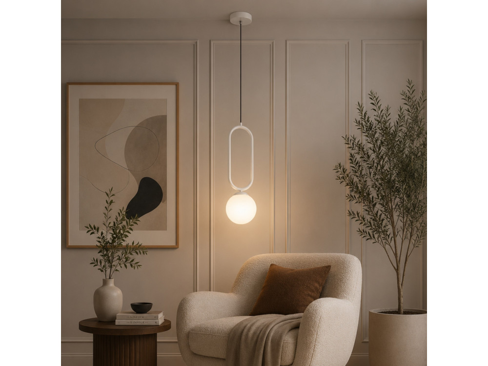 "Loop" Metal Pendant Light - 15 x 15 cm - White