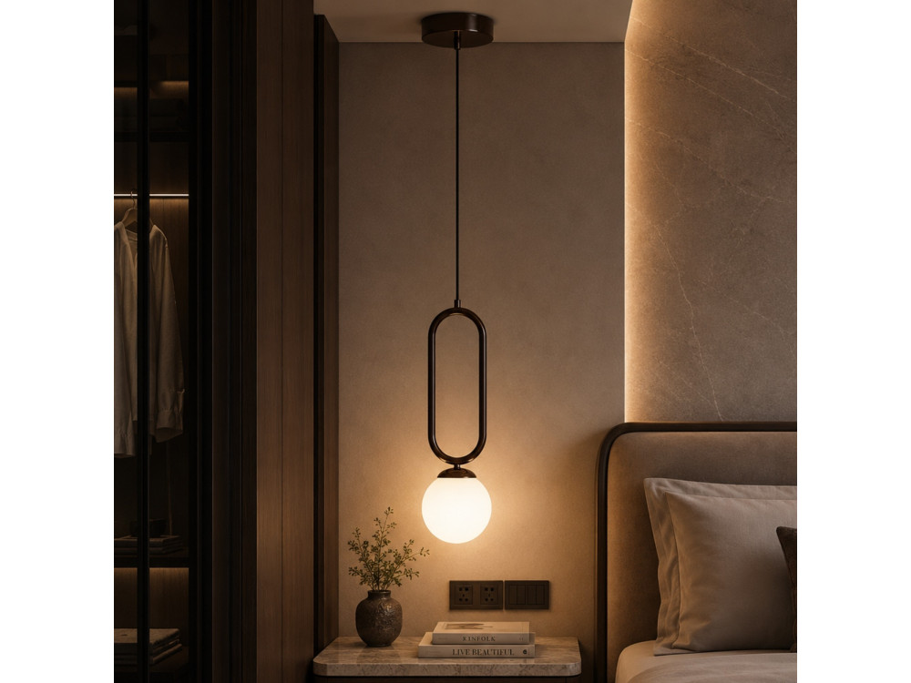 "Loop" Metal Pendant Light - 15 x 15 cm - Dark Brown
