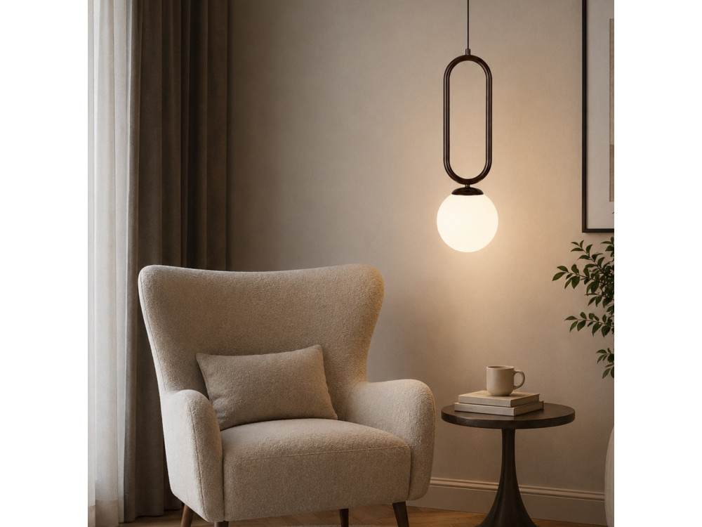 "Loop" Metal Pendant Light - 15 x 15 cm - Dark Brown