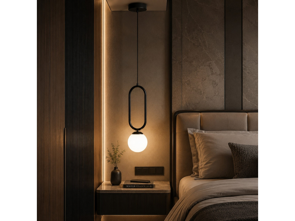 "Loop" Metal Pendant Light - 15 x 15 cm - Black