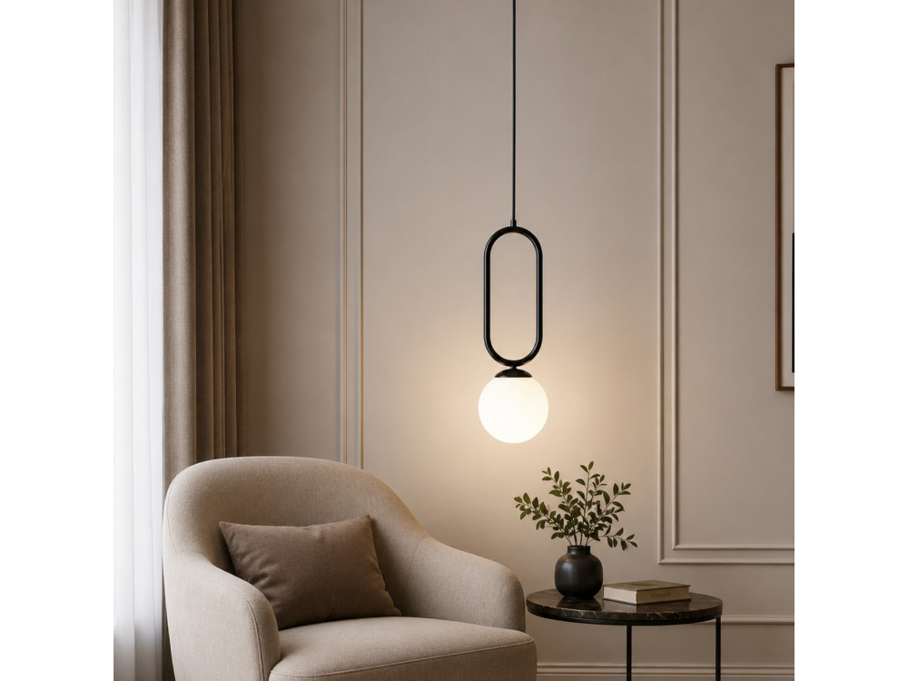 "Loop" Metal Pendant Light - 15 x 15 cm - Black