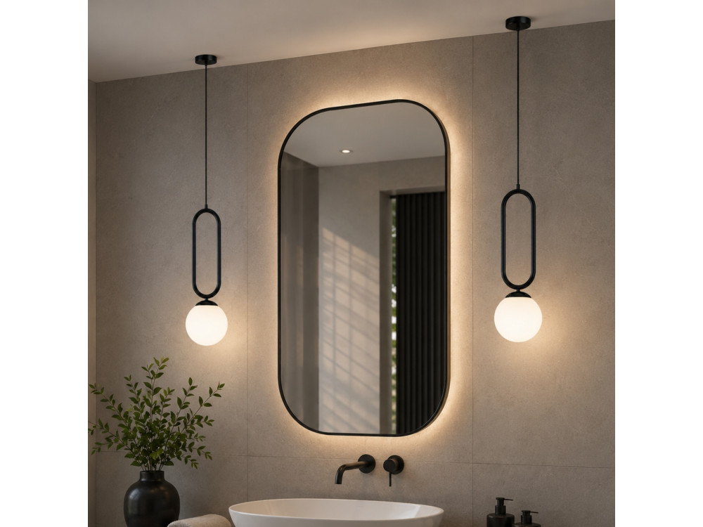 "Loop" Metal Pendant Light - 15 x 15 cm - Black
