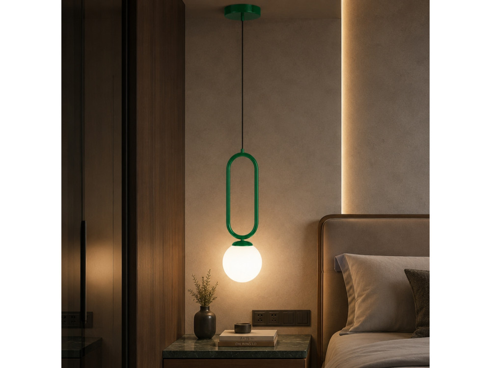 "Loop" Metal Pendant Light - 15 x 15 cm - Dark Green