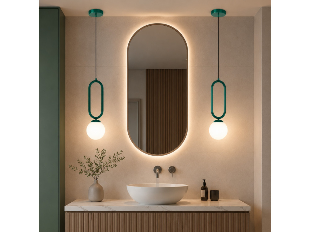 "Loop" Metal Pendant Light - 15 x 15 cm - Dark Green