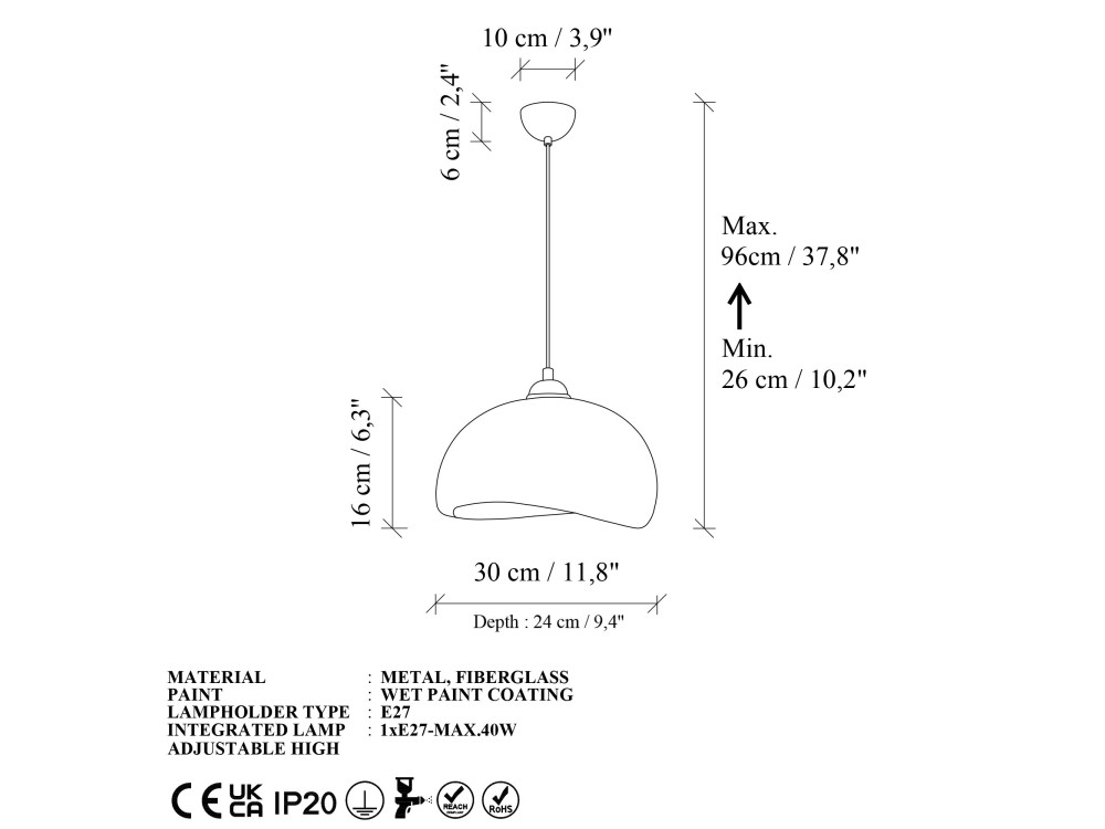"Beta" Metal Pendant Light - 30 x 24 cm - Brown