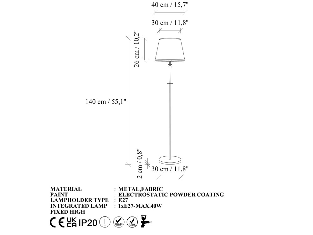 "Milano" Metal Floor Lamp - 40 x 40 cm - Beige