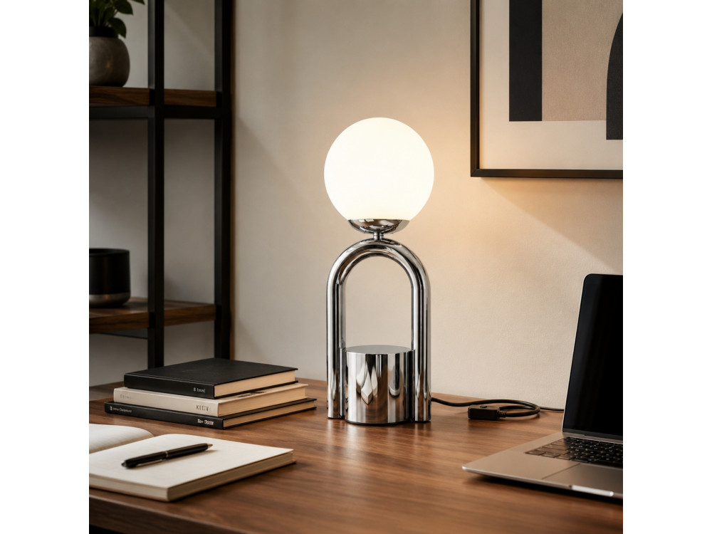"Loop" Metal Table Lamp - 15 x 15 cm - Chrome