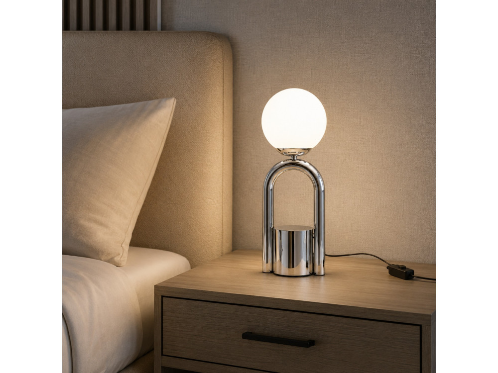 "Loop" Metal Table Lamp - 15 x 15 cm - Chrome