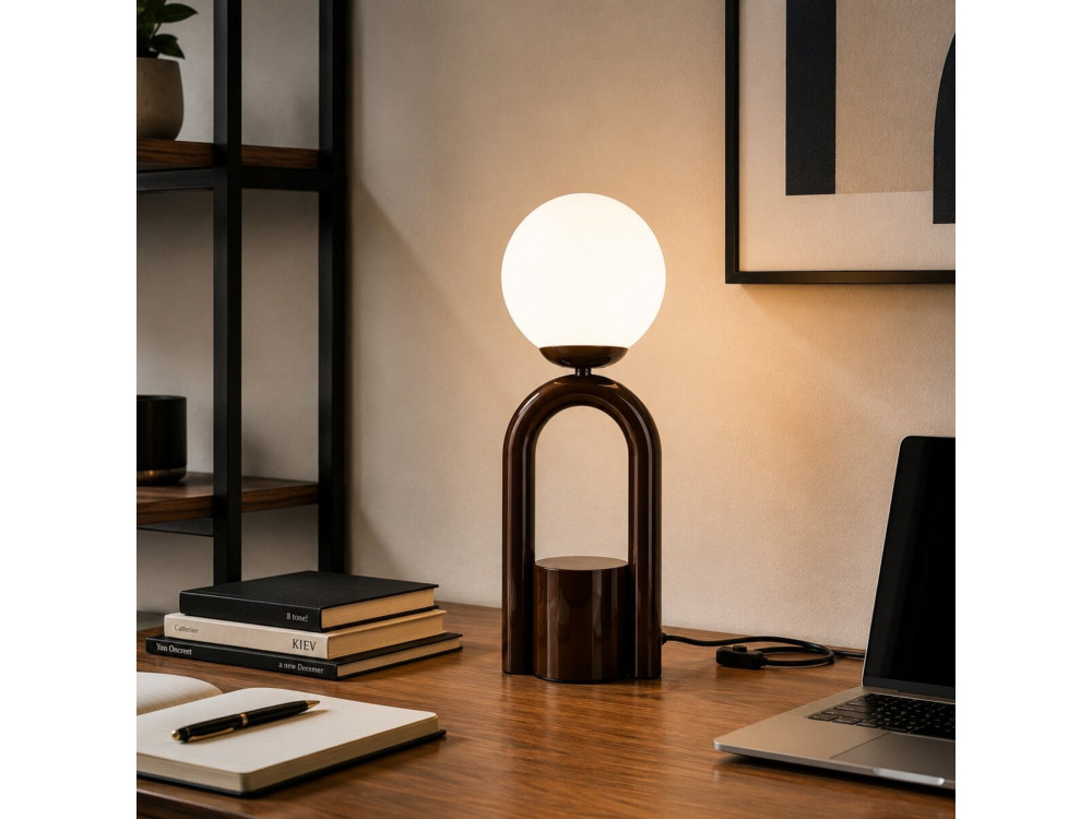 "Loop" Metal Table Lamp - 15 x 15 cm - Brown