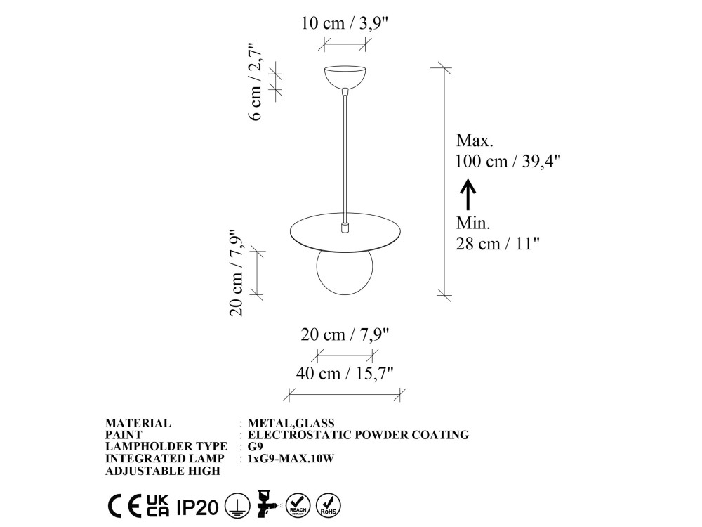 "Vesper" Metal Pendant Light - 40 x 40 cm - Gray