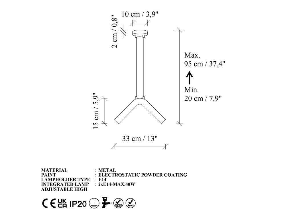 "Balance" Metal Pendant Light - 33 x 15 cm - Black