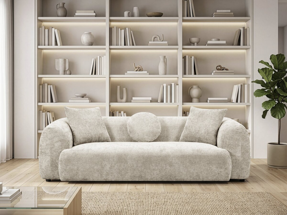 "Faubourg" Textured Fabric Straight Sofa - 3-Seater - Gray