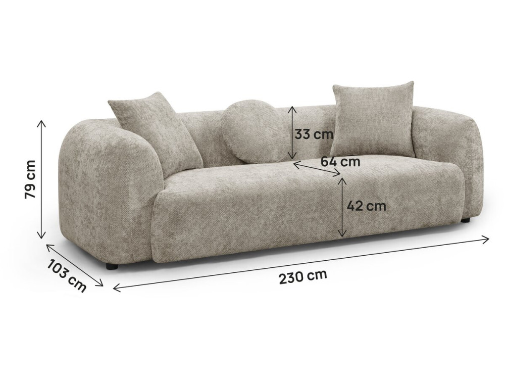 "Faubourg" Textured Fabric Straight Sofa - 3-Seater - Gray