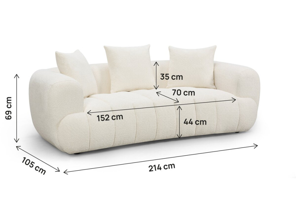 Straight "Bubble" Style Sofa in "La Fayette" Textured Fabric - 3-Seater - Cream